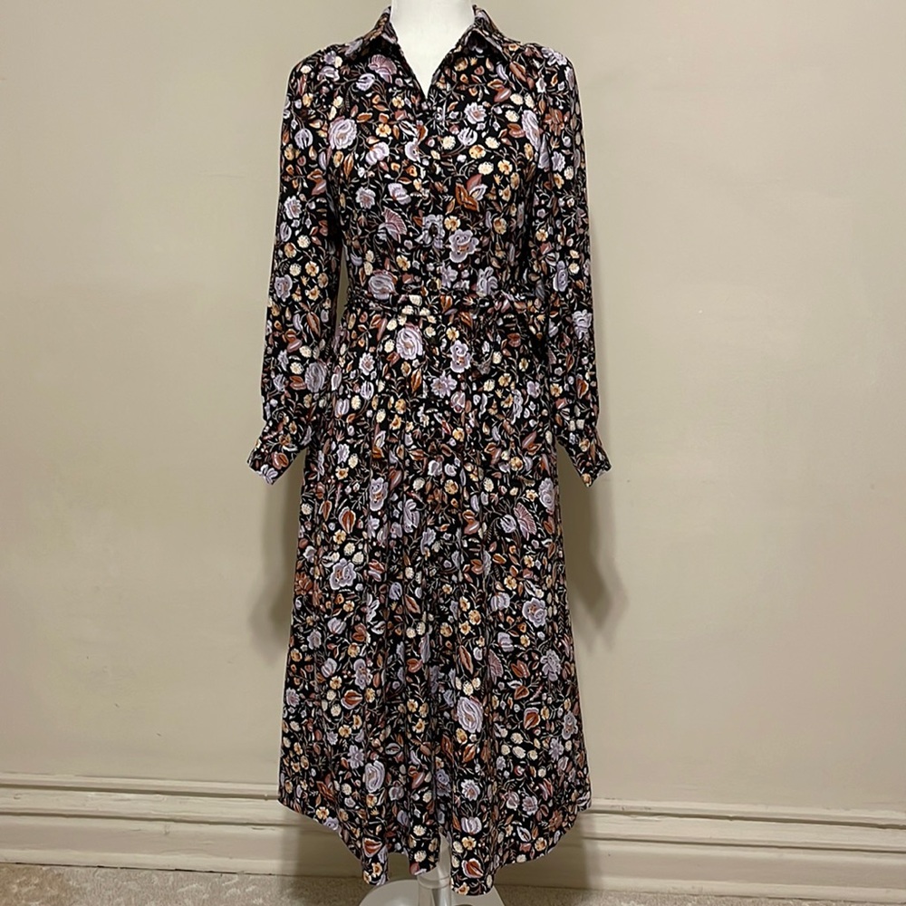 Ann Taylor Multi Season Floral Belted Shirt Dress